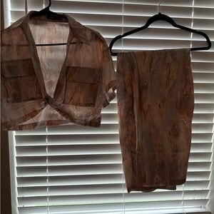 Brown and Tan Two-Piece Set